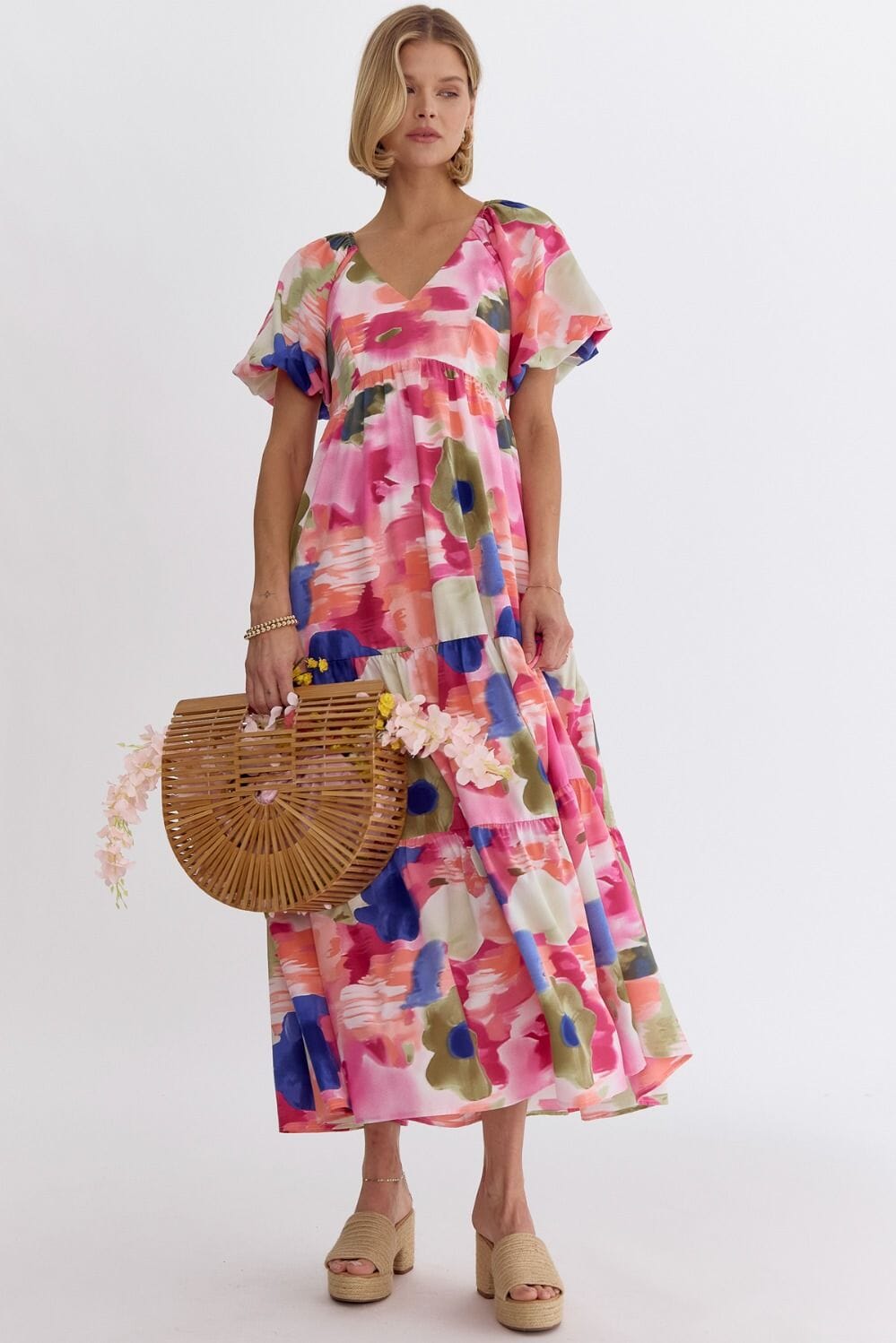 Watercolor Puff Sleeve Maxi entro