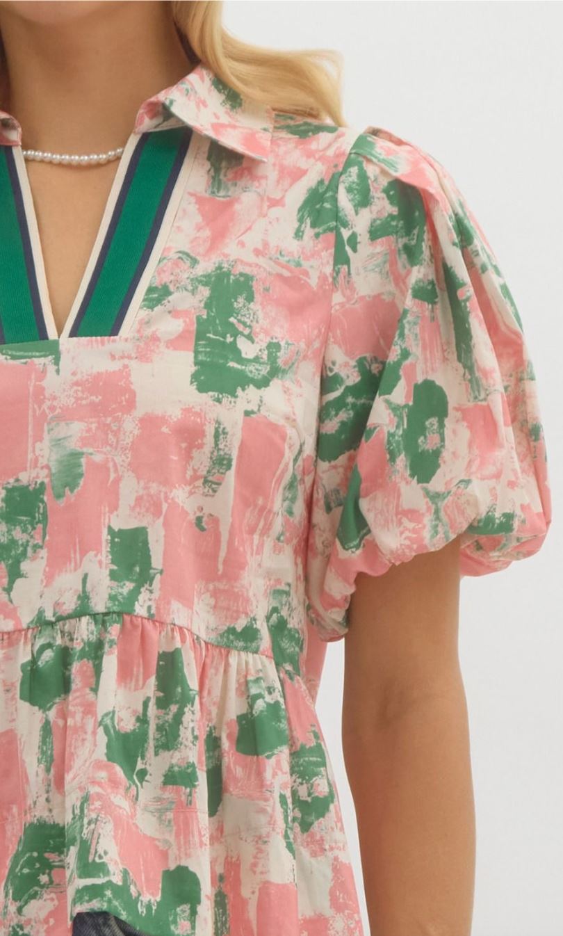 Watercolor Ribbon Neck Blouse entro
