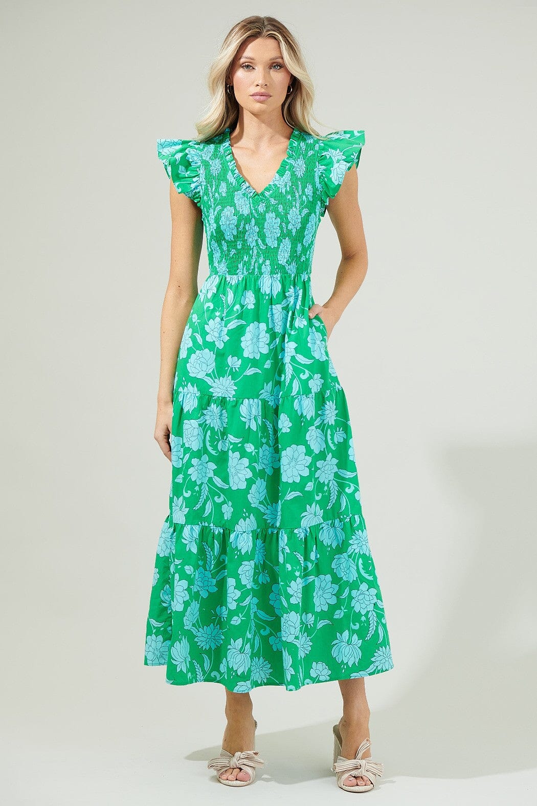 Waterlilly Floral Sunfire Midi Dress Sugarlips