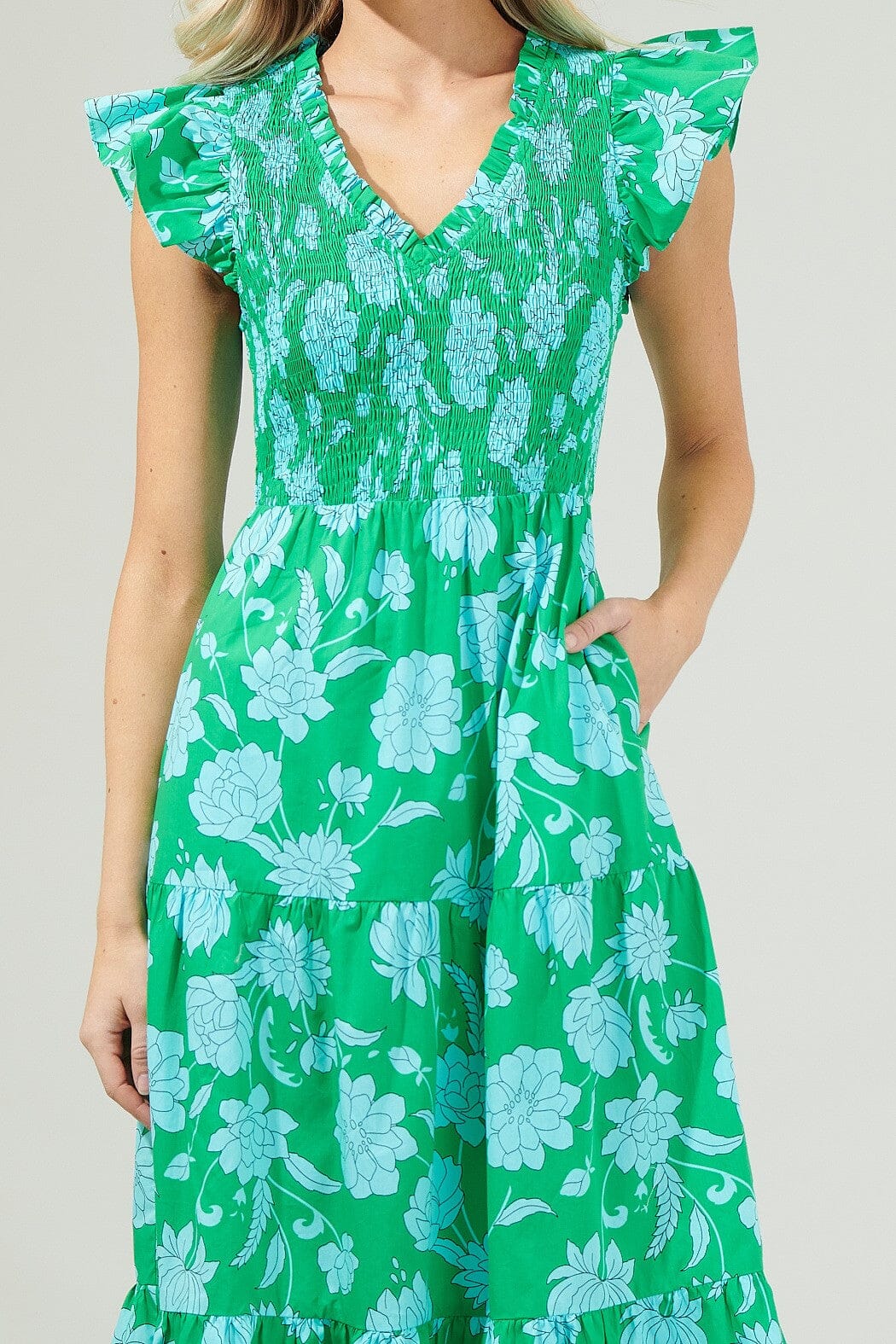 Waterlilly Floral Sunfire Midi Dress Sugarlips