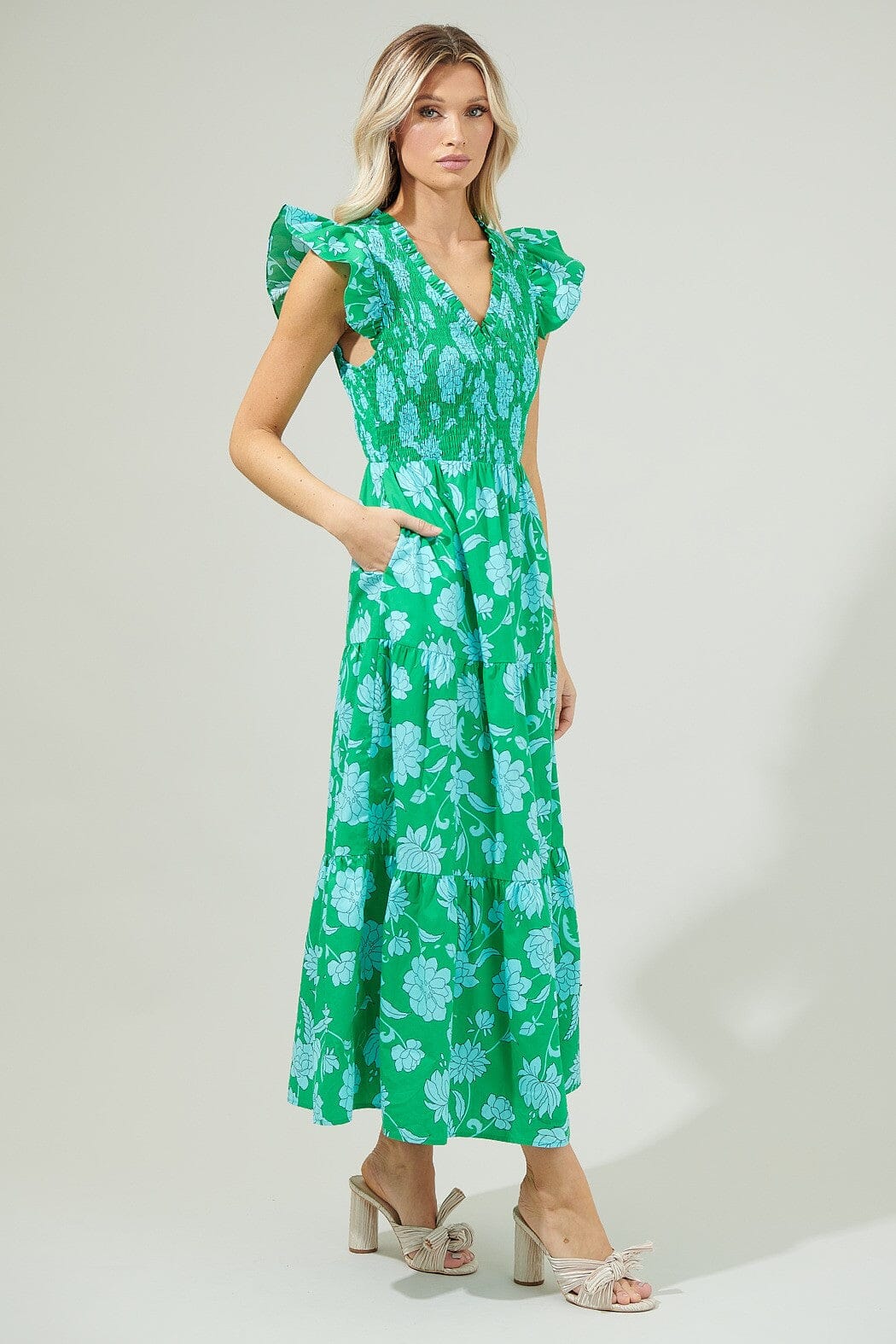 Waterlilly Floral Sunfire Midi Dress Sugarlips