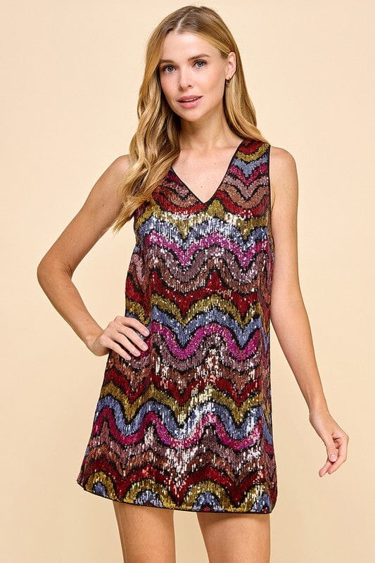 Wavy Sequin Shift Dress TCEC small Black