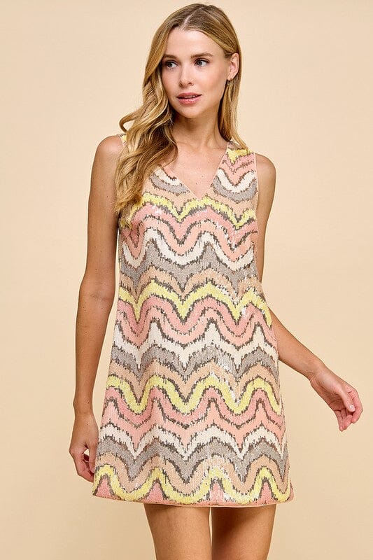 Wavy Sequin Shift Dress TCEC small Pastel