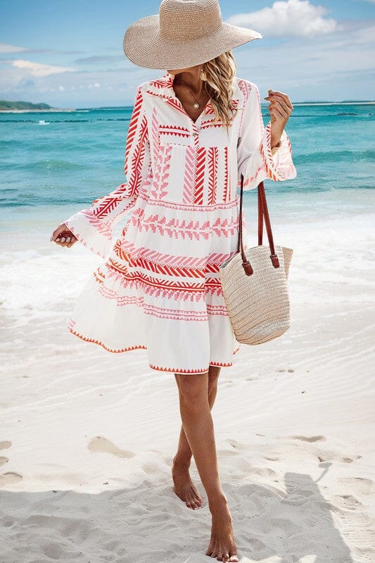 White and Red Tribal Print Tunic supreme fashion