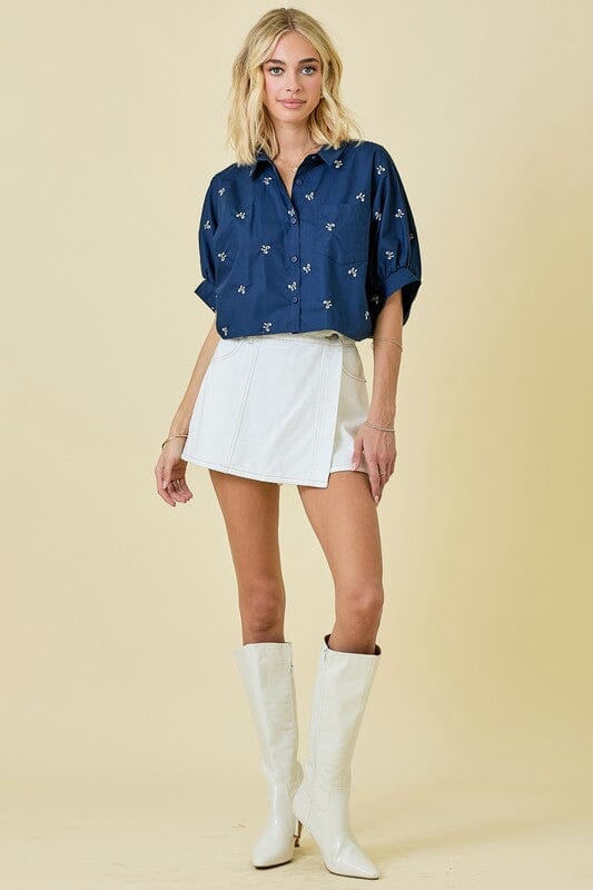 White Asymmetrical Wrap Denim Skort day + moon