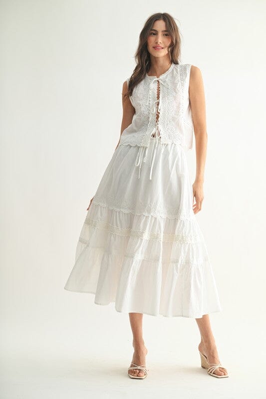 White Eyelet Tie Front Midi Set camellia