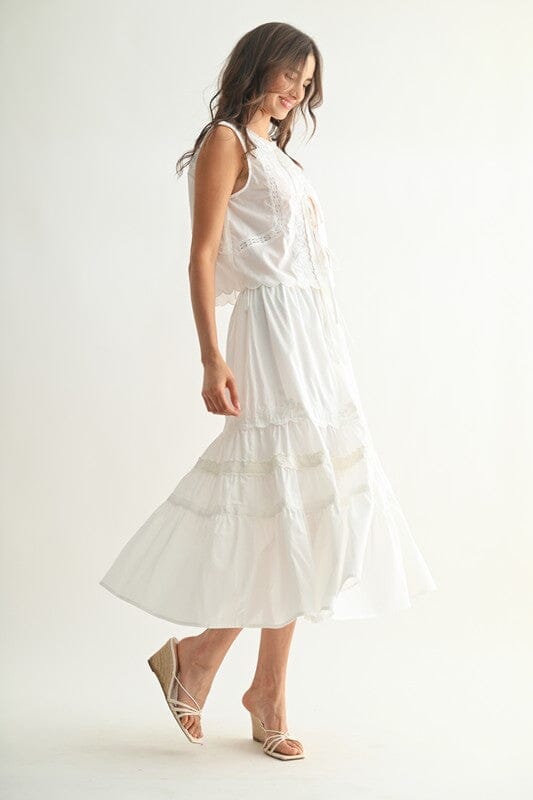White Eyelet Tie Front Midi Set camellia