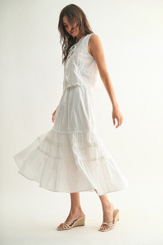 White Eyelet Tie Front Midi Set camellia