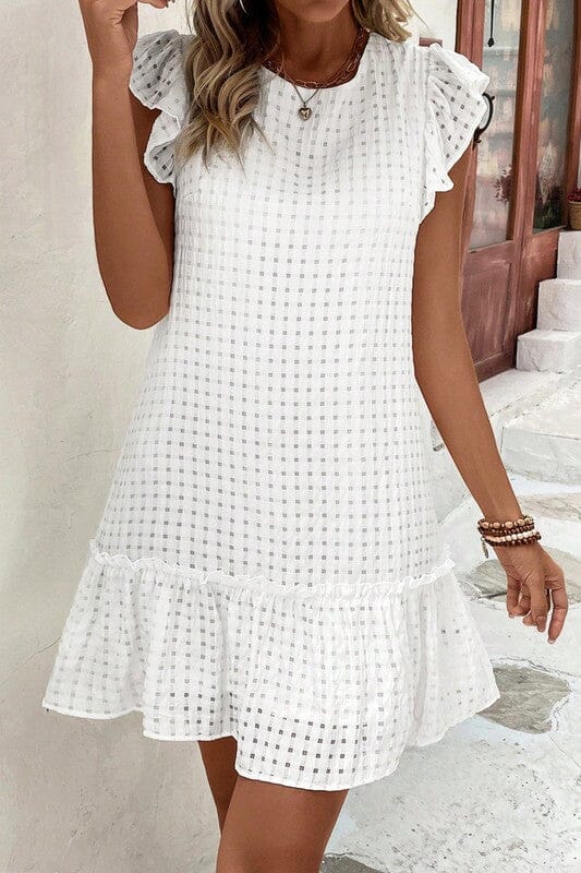 White Gingham Flutter Sleeve Dress Asia Direct