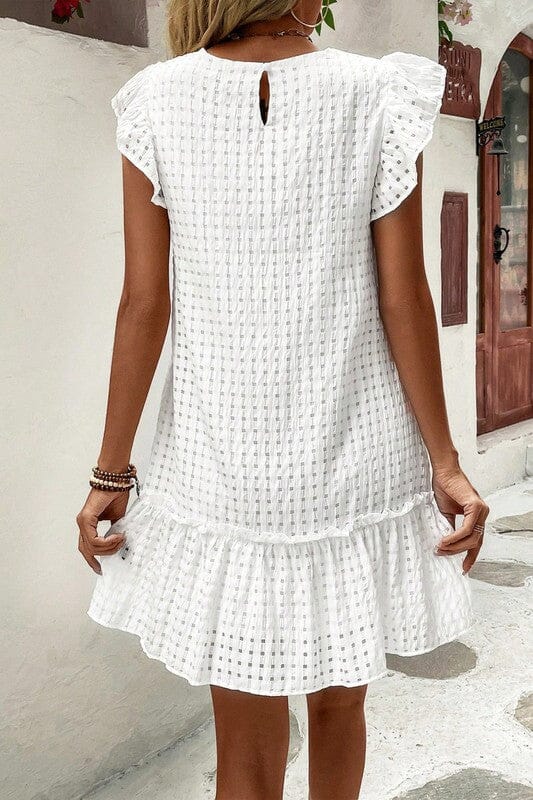 White Gingham Flutter Sleeve Dress Asia Direct