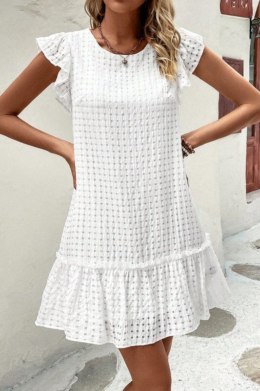 White Gingham Flutter Sleeve Dress Asia Direct