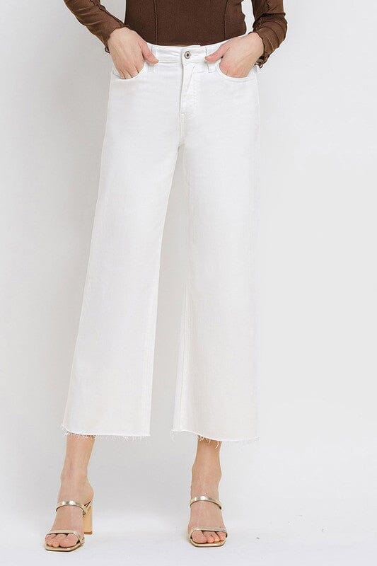 White High Rise Raw Hem Wide Leg Jeans Vervet by Flying Monkey