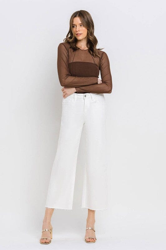 White High Rise Raw Hem Wide Leg Jeans Vervet by Flying Monkey