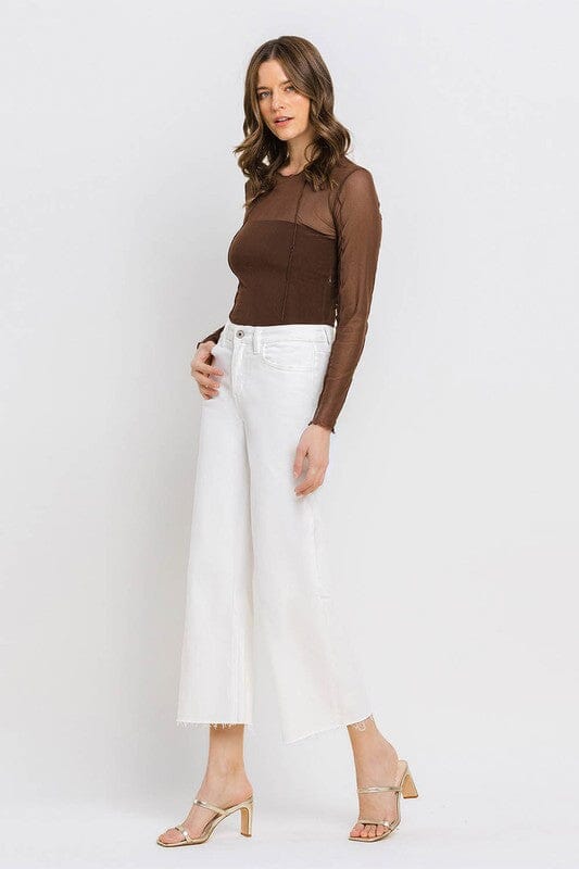 White High Rise Raw Hem Wide Leg Jeans Vervet by Flying Monkey