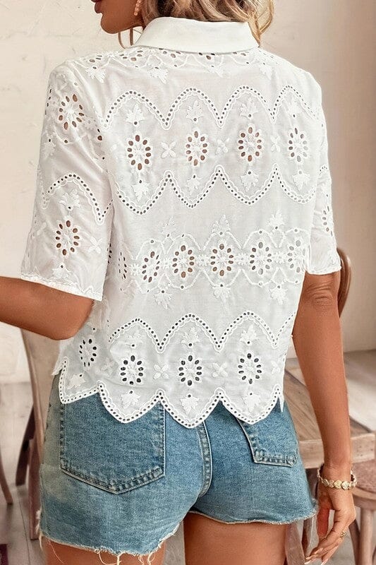 White Lace Button Up Top Wholesalesir