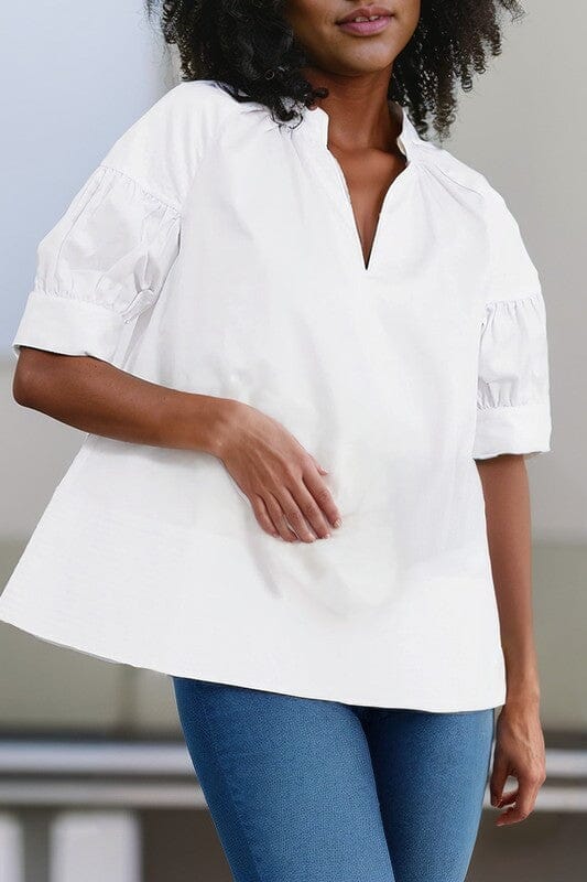 White Poplin Puff Sleeve Shewin