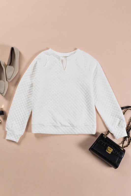 White Quilted Split Neck Top Shiying