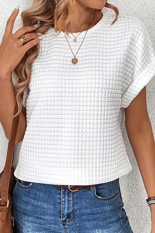 White Textured Cuff Sleeve Top Shewin