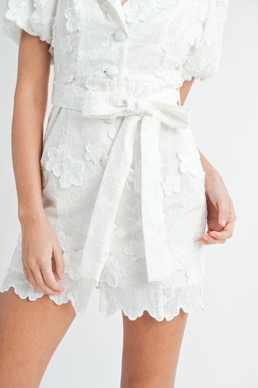 White Textured Floral Button Down Dress Mable