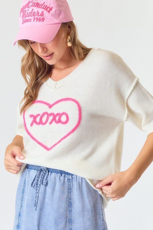 XOXO Half Sleeve Lightweight Sweater Doe & Rae