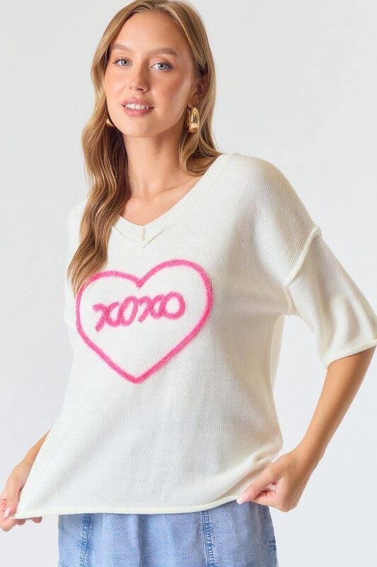 XOXO Half Sleeve Lightweight Sweater Doe & Rae