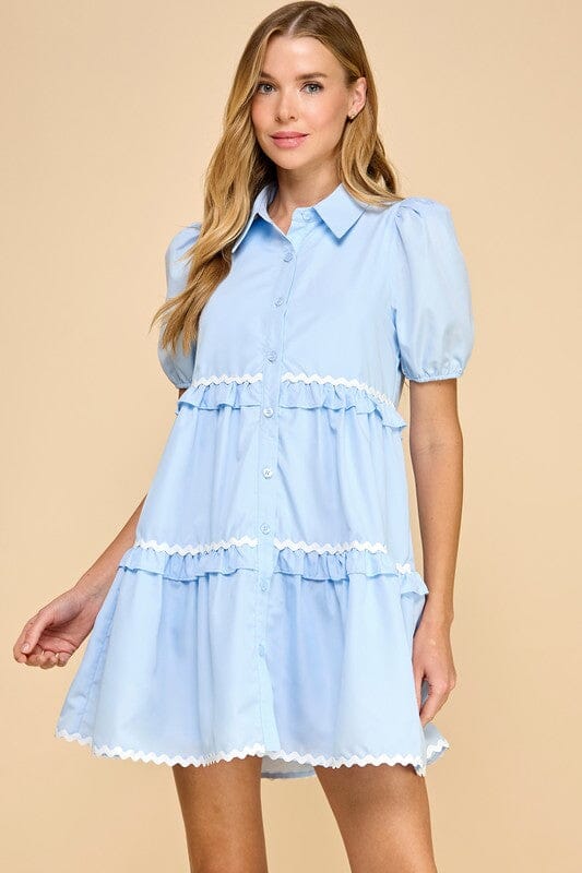 Zig Zag Poplin Tiered Dress TCEC small Blue