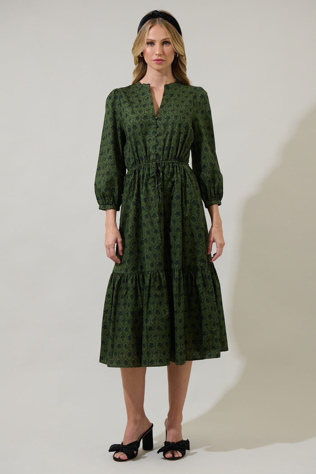 Zinnia Floral Split Neck Midi Dress Sugarlips