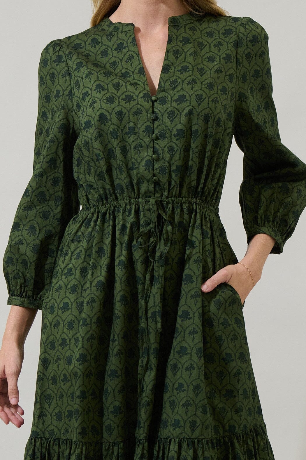 Zinnia Floral Split Neck Midi Dress Sugarlips