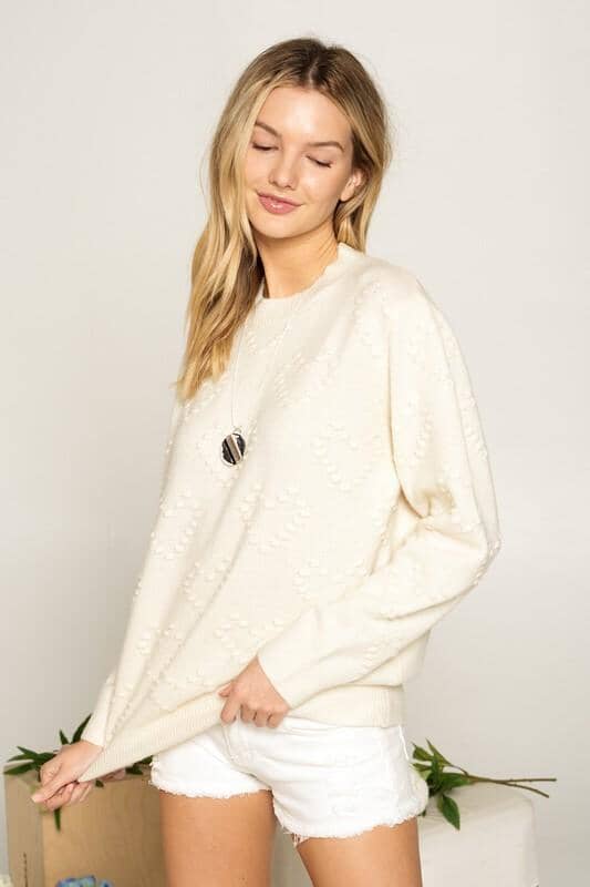 22 Pom Pom Heart Sweater sweater doe and rae small ivory