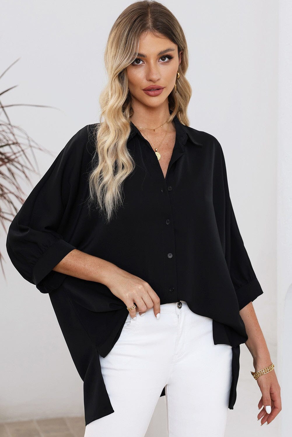 3/4 Puff Sleeve Oversize Shirt shiying