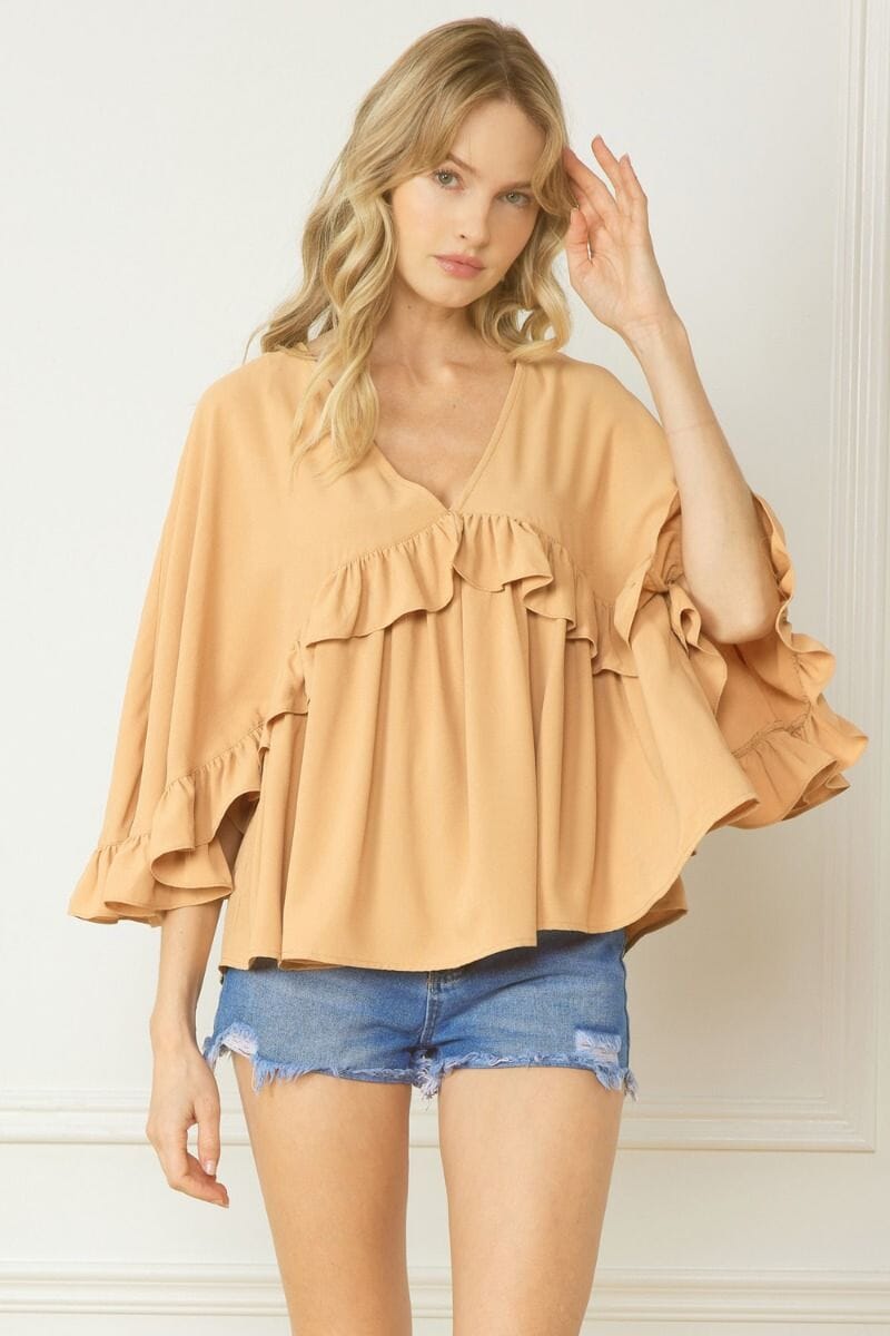 3/4 ruffle detail top entro