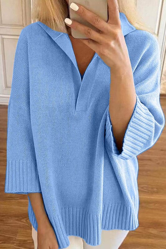 3/4 Sleeve Knit Sweater cezele