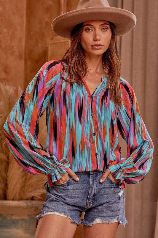 Abstract Brush Button-Up Top andree by unit