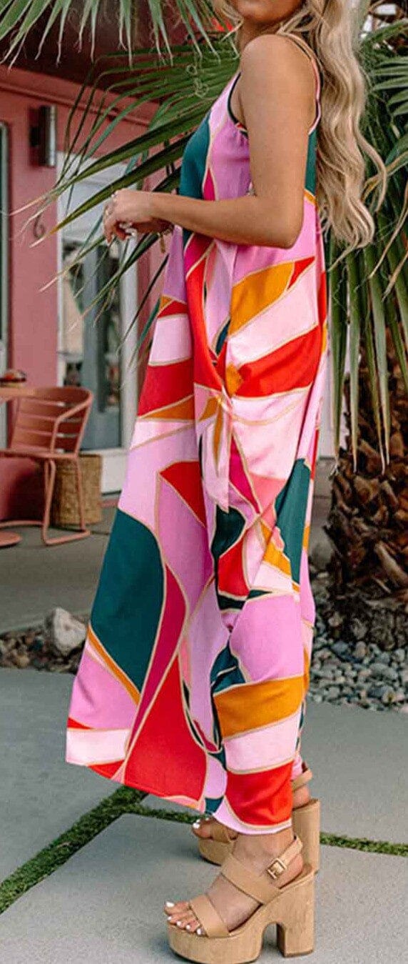 Abstract Multicolor Satin Maxi Dress pretty bash