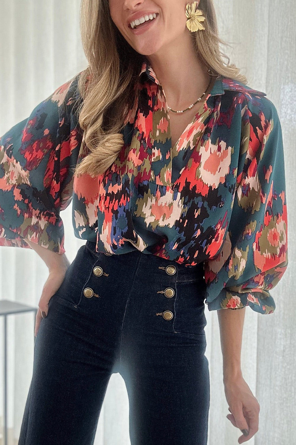 Abstract Print Long Sleeve Top Kentce