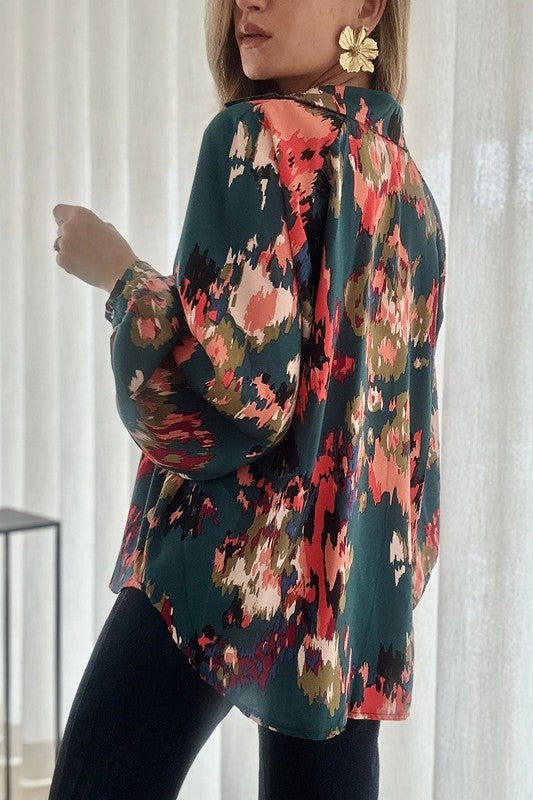 Abstract Print Long Sleeve Top Kentce