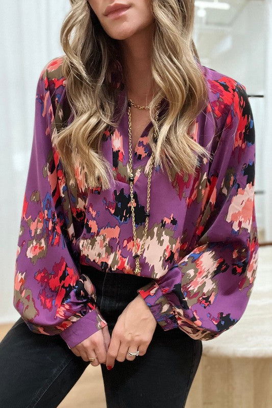 Abstract Print Long Sleeve Top Kentce