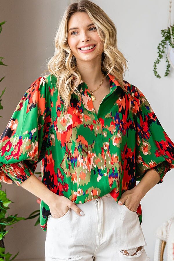 Abstract Print Smock Sleeve w/ Collar First Love
