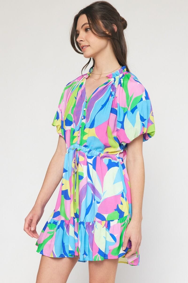 Abstract Puff Sleeve Henley Dress - ships mid-June entro