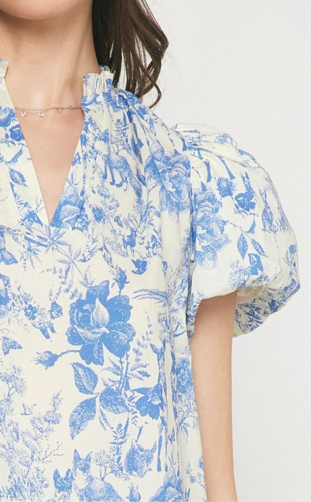 Antique Print Puff Sleeve Top entro