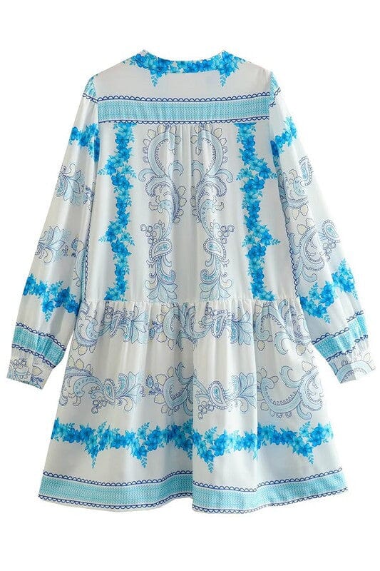 Aqua Floral Bordered Dress Sundayup