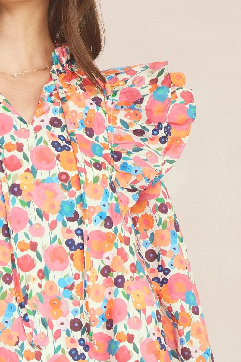 Autumn Floral 3/4 Flutter Sleeve Dress entro
