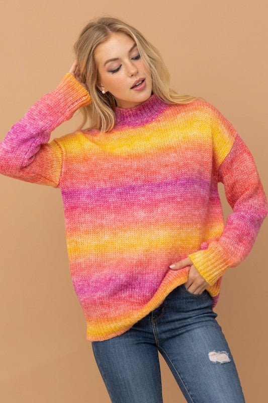 Autumn Sunset Ombre Mock Neck Sweater cozy co.