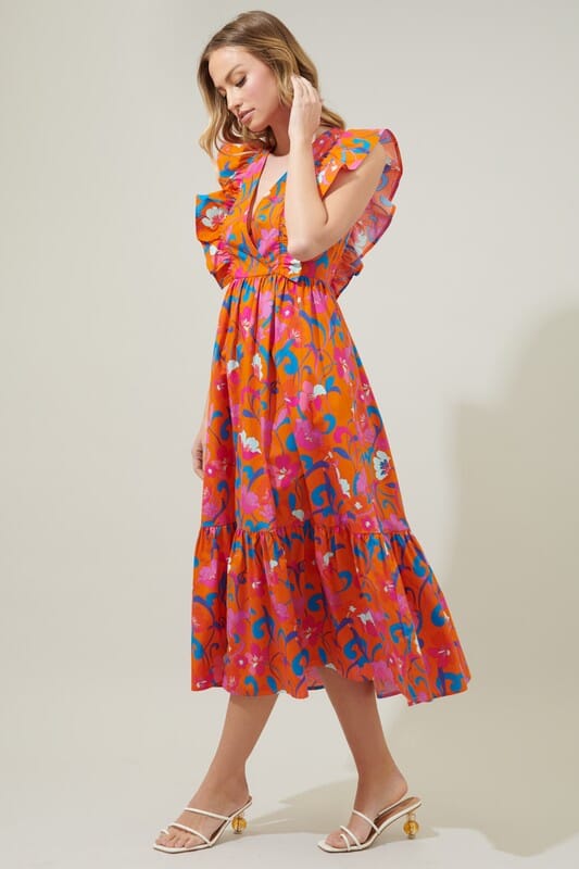 Baila Floral Fairness Poplin Suplice Midi Dress Sugarlips