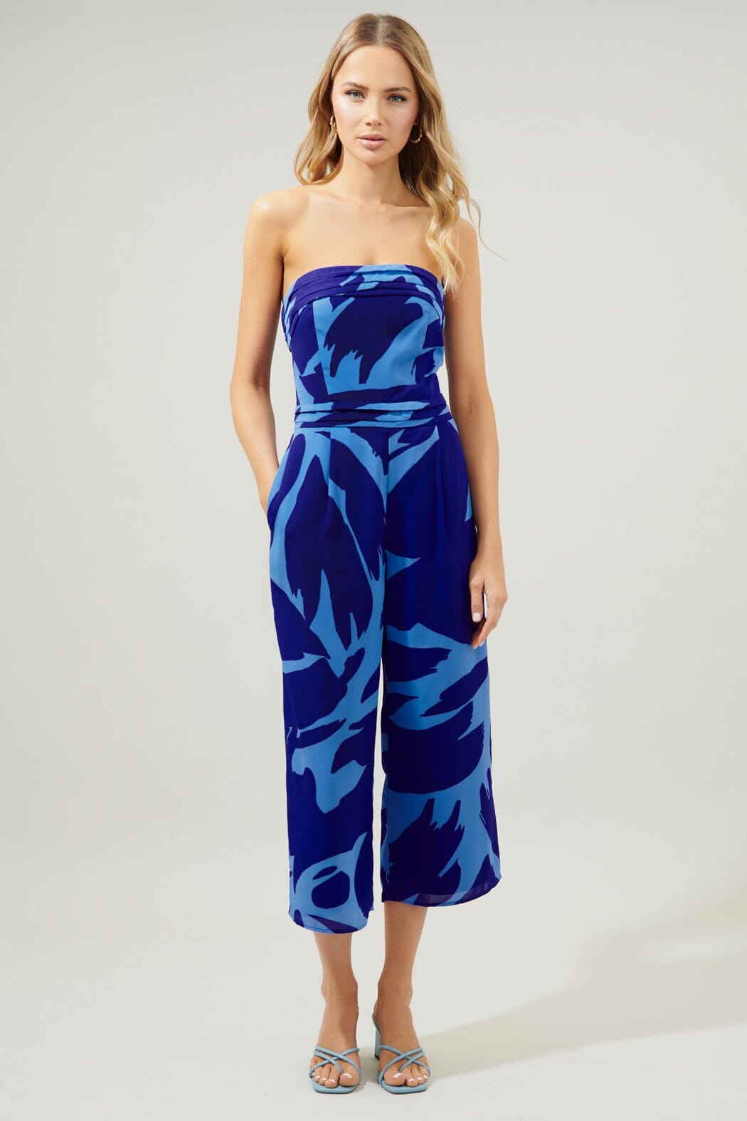 Big Wave Free Flow Strapless Pleated Jumpsuit Sugarlips