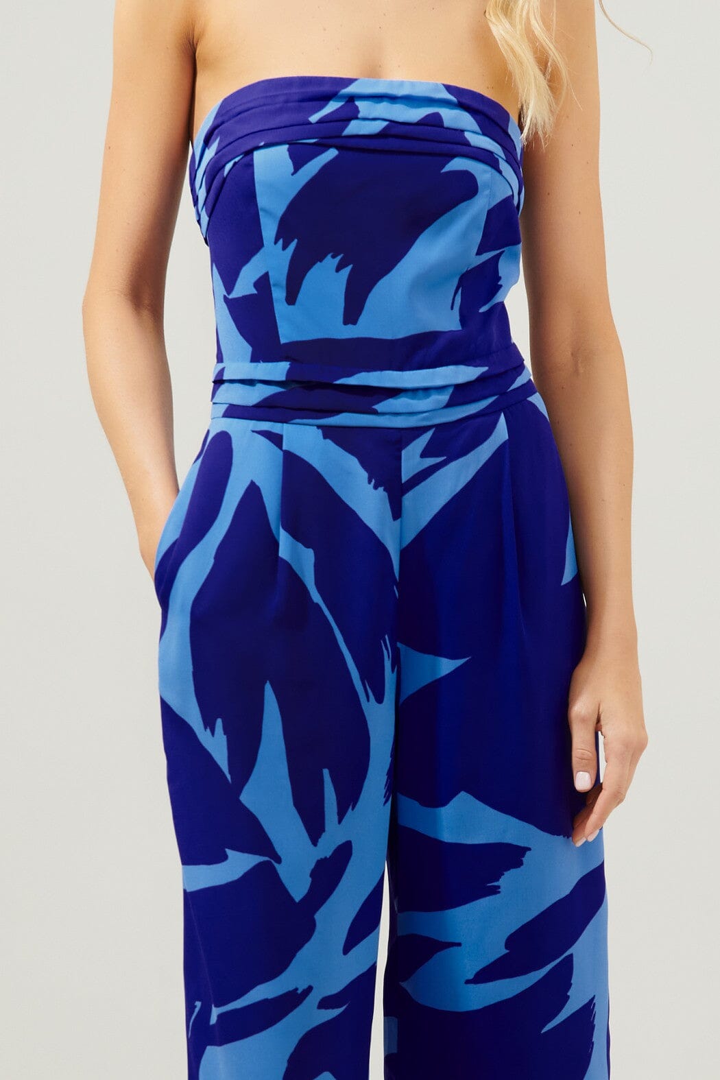 Big Wave Free Flow Strapless Pleated Jumpsuit Sugarlips