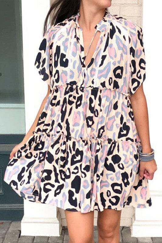Black and Blush Tiered Leopard Dress Kentce