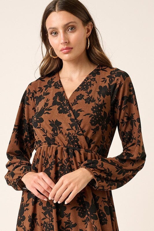 Black Floral Surplice Midi Mittoshop