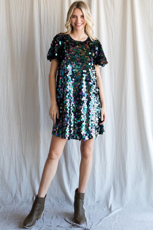 Black Iridescent Paillette Dress Jodifl
