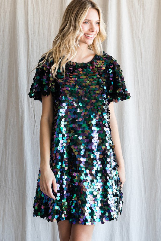 Black Iridescent Paillette Dress Jodifl